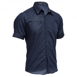 TRENDY TURN DOWN COLLAR SHORT SLEEVE SHEATHY SHIRT FOR MEN