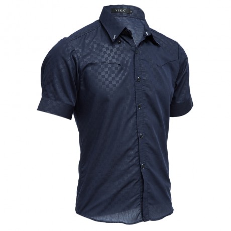 TRENDY TURN DOWN COLLAR SHORT SLEEVE SHEATHY SHIRT FOR MEN