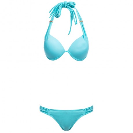 SEXY HALTER PUSH UP PURE COLOR BRA   LOW WAIST BRIEFS TWO PIECE BIKINI SET FOR WOMEN