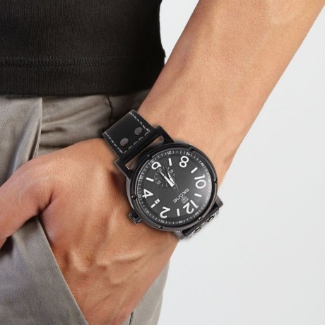 SKONE 9429EG MEN QUARTZ WATCH SECONDS SUB-DIAL DATE DISPLAY LEATHER STRAP WRISTWATCH WITH 