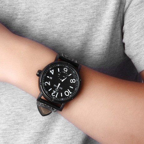 SKONE 9429EG MEN QUARTZ WATCH SECONDS SUB-DIAL DATE DISPLAY LEATHER STRAP WRISTWATCH WITH 