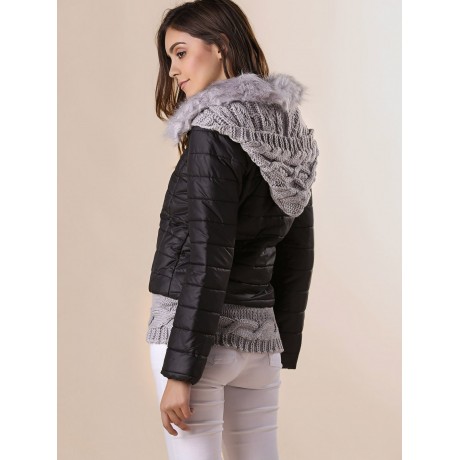 STYLISH HOODED KNITTED SPLICING LONG SLEEVE WOMEN'S DOWN COAT
