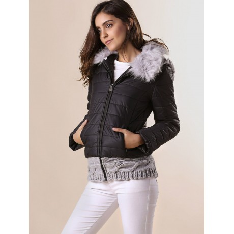 STYLISH HOODED KNITTED SPLICING LONG SLEEVE WOMEN'S DOWN COAT
