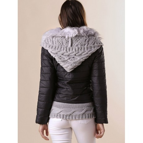 STYLISH HOODED KNITTED SPLICING LONG SLEEVE WOMEN'S DOWN COAT