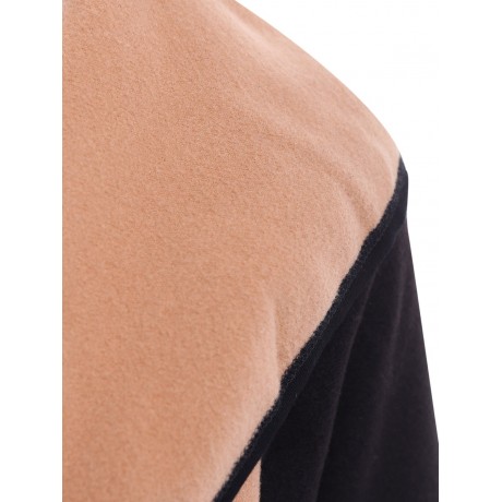 STYLISH TURN-DOWN COLLAR COLOR BLOCK LONG SLEEVE COAT FOR WOMEN