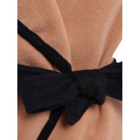 STYLISH TURN-DOWN COLLAR COLOR BLOCK LONG SLEEVE COAT FOR WOMEN