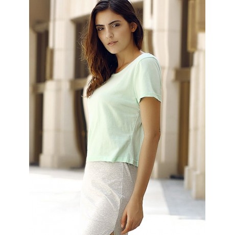 SIMPLE STYLE ROUND COLLAR SHORT SLEEEVE COTTON BLEND PURE COLOR T-SHIRT FOR WOMEN