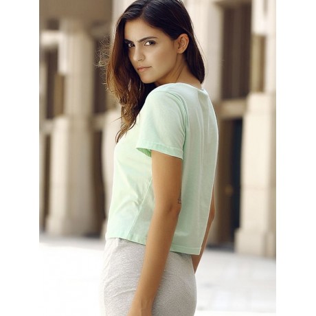 SIMPLE STYLE ROUND COLLAR SHORT SLEEEVE COTTON BLEND PURE COLOR T-SHIRT FOR WOMEN
