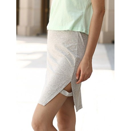 SWEET ELACTIC WAIST PLACKETING PURE COLOR SHEATHY MIDI SKIRT FOR WOMEN