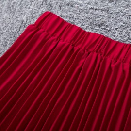 VINTAGE HIGH ELASTIC WAIST PLEATED MIDI SKIRT FOR WOMEN