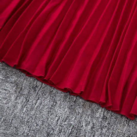 VINTAGE HIGH ELASTIC WAIST PLEATED MIDI SKIRT FOR WOMEN