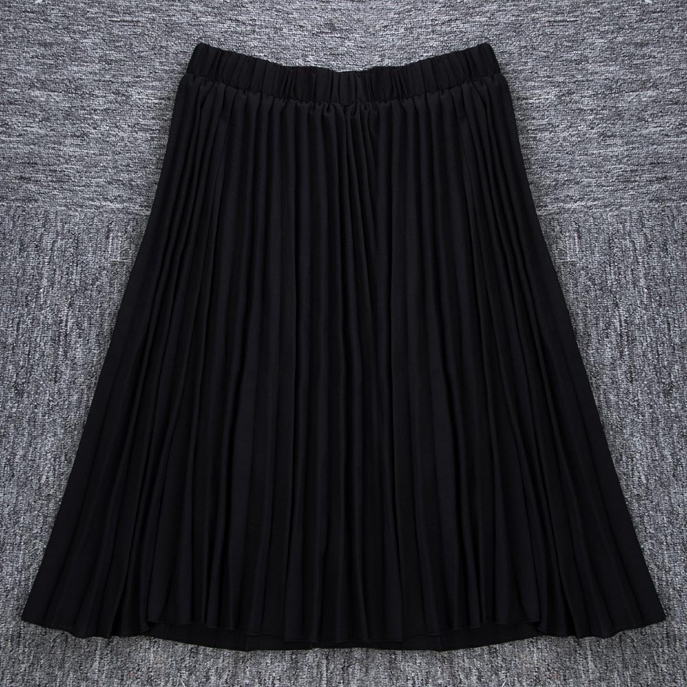 VINTAGE HIGH ELASTIC WAIST PLEATED MIDI SKIRT FOR WOMEN