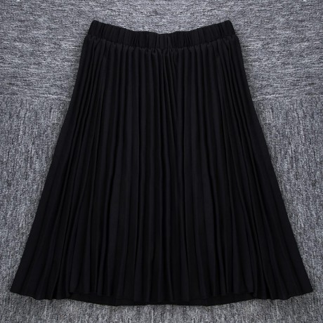 VINTAGE HIGH ELASTIC WAIST PLEATED MIDI SKIRT FOR WOMEN