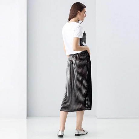 STYLISH ROUND COLLAR SHORT SLEEVE ANIMAL PRINT SIDE TASSEL COLOR BLOCK CROP TOP FOR WOMEN