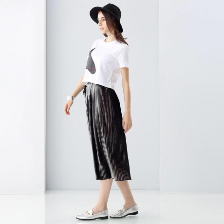 STYLISH ROUND COLLAR SHORT SLEEVE ANIMAL PRINT SIDE TASSEL COLOR BLOCK CROP TOP FOR WOMEN