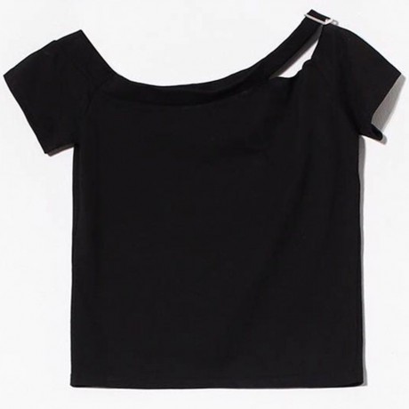 CASUAL OFF THE SHOULDER SHORT SLEEVE HOLLOW OUT SLIM T-SHIRT FOR WOMEN