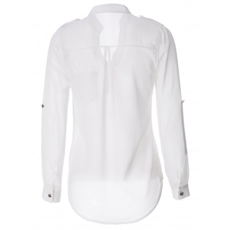 SIMPLE STYLE V-NECK CHIFFON SOLID COLOR LONG SLEEVE WOMEN'S BLOUSE
