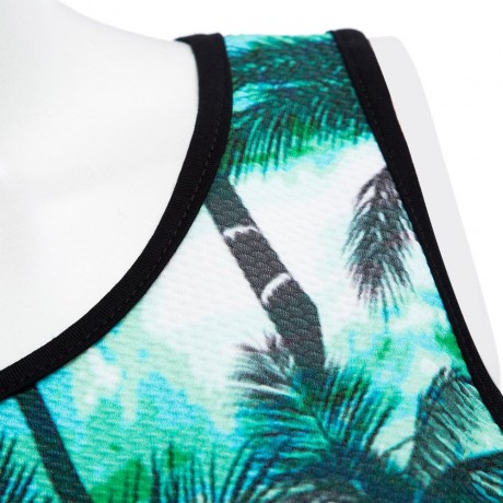 TRENDY ROUND COLLAR SEELELESS PRINT SLIM TANK TOP FOR WOMEN