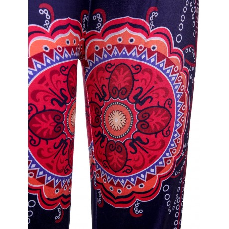 ETHNIC STYLE ELASTIC WAIST FLORAL PRINT EXUMAS PANTS FOR WOMEN