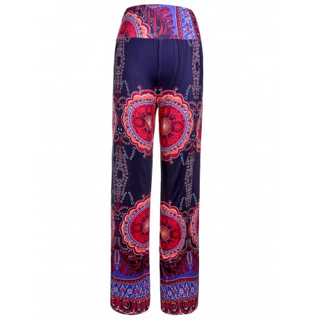 ETHNIC STYLE ELASTIC WAIST FLORAL PRINT EXUMAS PANTS FOR WOMEN