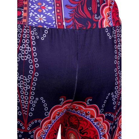 ETHNIC STYLE ELASTIC WAIST FLORAL PRINT EXUMAS PANTS FOR WOMEN