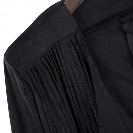 STREET STYLE TURN DOWN COLLAR LONG SLEEVE SOLID COLOR FRINGED COAT FOR WOMEN