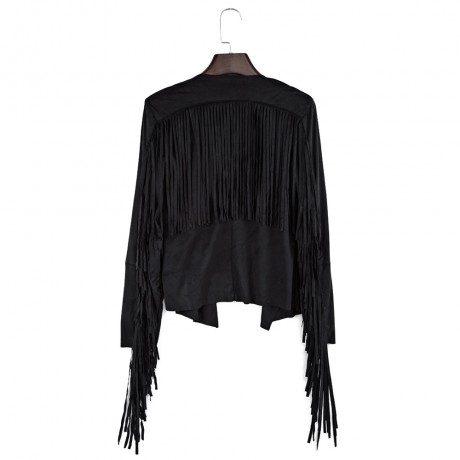 STREET STYLE TURN DOWN COLLAR LONG SLEEVE SOLID COLOR FRINGED COAT FOR WOMEN