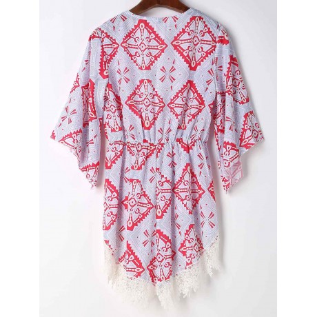 STYLISH PLUNGING NECK PRINTED LACE EMBELLISHED WOMEN'S ROMPER