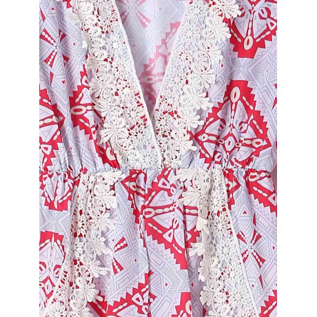 STYLISH PLUNGING NECK PRINTED LACE EMBELLISHED WOMEN'S ROMPER