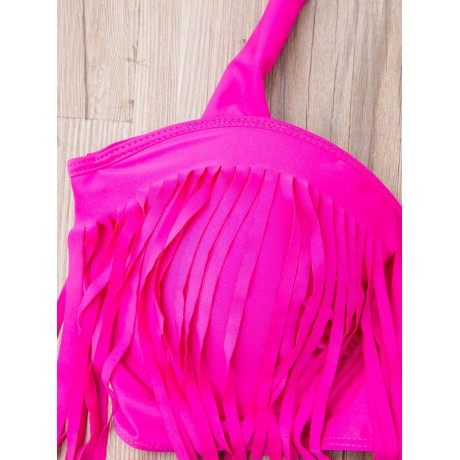 SOLID COLOR HIGH-WAISTED FRINGE DESIGN PLUS SIZE WOMEN'S BIKINI SET (BLACK, SIZE L/XL/2XL/