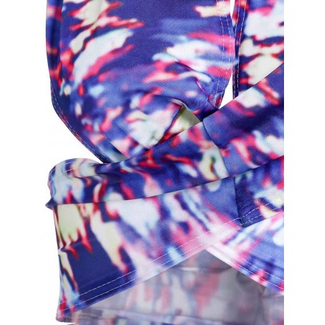 HOT HALTER PRINTED HOLLOW OUT BIKINI SET FOR WOMEN