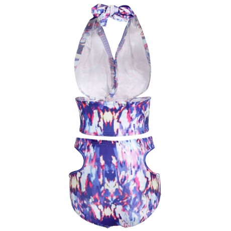 HOT HALTER PRINTED HOLLOW OUT BIKINI SET FOR WOMEN