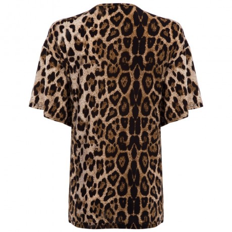 SIMPLE STYLE WOMEN'S PLUS SIZE BAT SLEEVE V NECK LEOPARD T-SHIRT