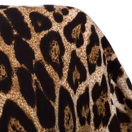 SIMPLE STYLE WOMEN'S PLUS SIZE BAT SLEEVE V NECK LEOPARD T-SHIRT