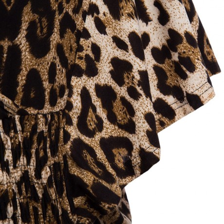 SIMPLE STYLE WOMEN'S PLUS SIZE BAT SLEEVE V NECK LEOPARD T-SHIRT