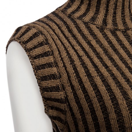 STYLISH TURTLENECK SLEEVELESS STRIPED SLIT KNITTED WOMEN'S SWEATER