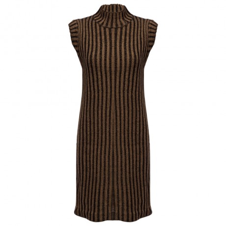 STYLISH TURTLENECK SLEEVELESS STRIPED SLIT KNITTED WOMEN'S SWEATER