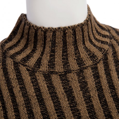 STYLISH TURTLENECK SLEEVELESS STRIPED SLIT KNITTED WOMEN'S SWEATER