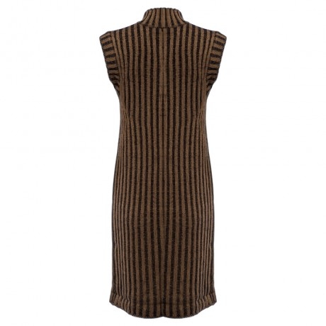 STYLISH TURTLENECK SLEEVELESS STRIPED SLIT KNITTED WOMEN'S SWEATER