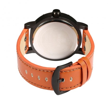 SKONE 9429EG MEN QUARTZ WATCH SECONDS SUB-DIAL DATE DISPLAY LEATHER STRAP WRISTWATCH WITH 