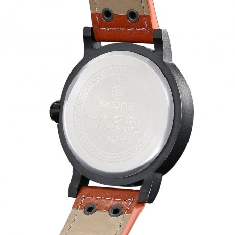 SKONE 9429EG MEN QUARTZ WATCH SECONDS SUB-DIAL DATE DISPLAY LEATHER STRAP WRISTWATCH WITH 