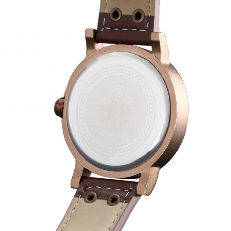 SKONE 9429EG MEN QUARTZ WATCH SECONDS SUB-DIAL DATE DISPLAY LEATHER STRAP WRISTWATCH WITH 