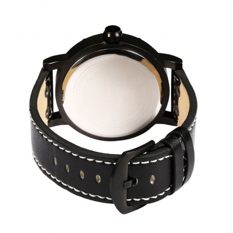 SKONE 9429EG MEN QUARTZ WATCH SECONDS SUB-DIAL DATE DISPLAY LEATHER STRAP WRISTWATCH WITH 