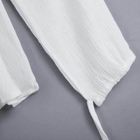 ETHNIC SPAGHETTI STRAP LONG SLEEVE CUT OUT EMBROIDERY LOOSE BLOUSE FOR WOMEN