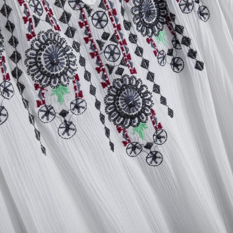 ETHNIC SPAGHETTI STRAP LONG SLEEVE CUT OUT EMBROIDERY LOOSE BLOUSE FOR WOMEN