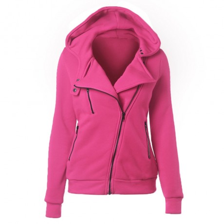 CASUAL TURN-DOWN COLLAR ZIPPER BUTTON DESIGN HOODIE FOR WOMEN