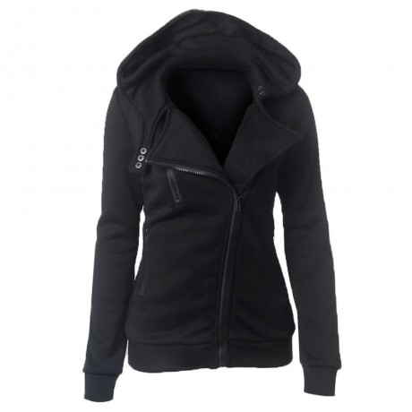 CASUAL TURN-DOWN COLLAR ZIPPER BUTTON DESIGN HOODIE FOR WOMEN