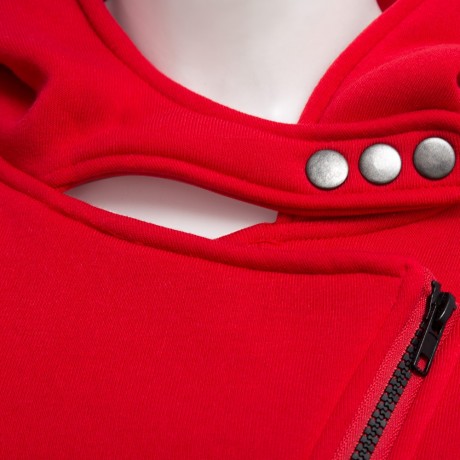 CASUAL TURN-DOWN COLLAR ZIPPER BUTTON DESIGN HOODIE FOR WOMEN