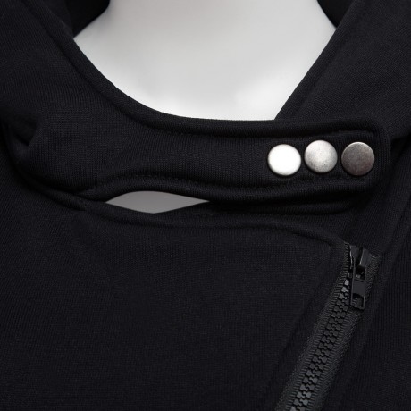 CASUAL TURN-DOWN COLLAR ZIPPER BUTTON DESIGN HOODIE FOR WOMEN