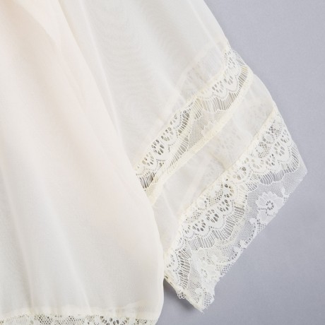 SWEET COLLARLESS FLARE SLEEVE LACE SPLICED KIMONO BLOUSE FOR WOMEN